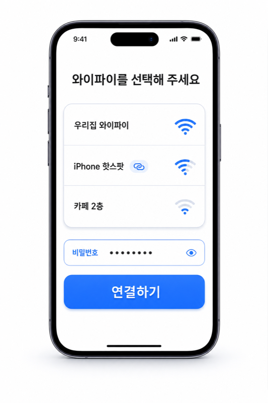 NOVA 앱에서 와이파이를 선택하고 비밀번호를 입력하는 화면